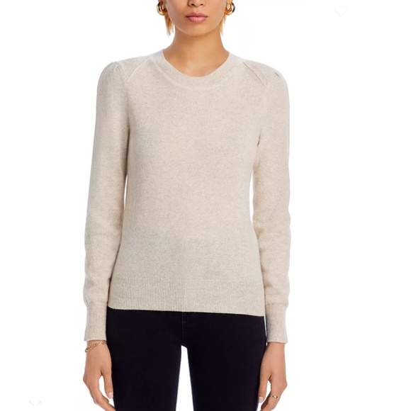 Luxurious 100% Cashmere Puff Sleeve Crewneck Sweater By Aqua in Oatmeal - Picture 6 of 6